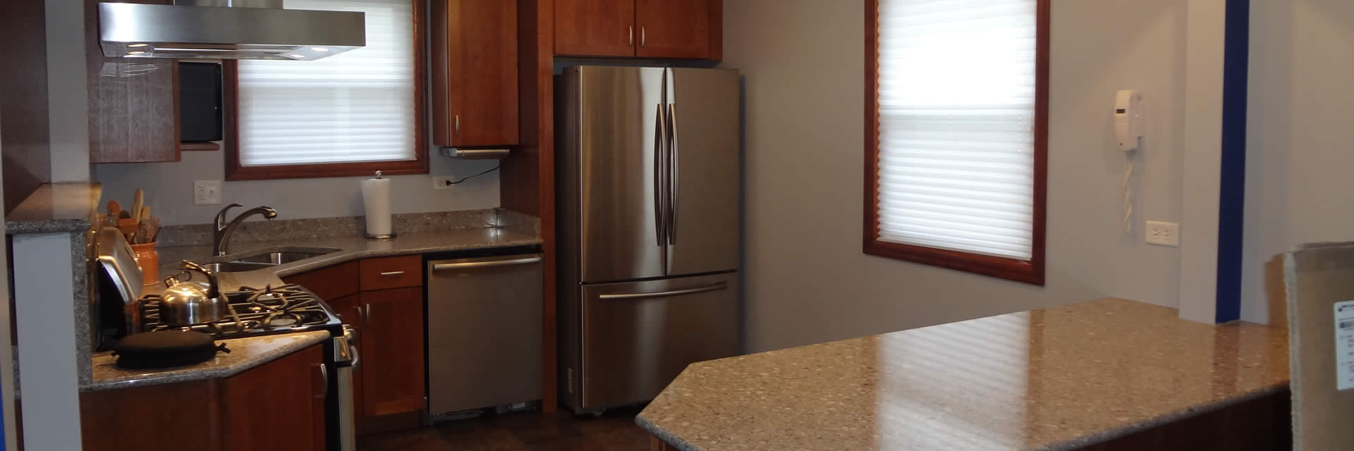 Remodeled cooperative kitchen.